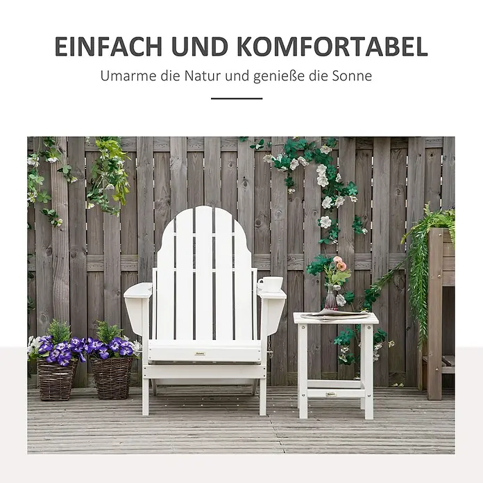 Outsunny Gartenstuhl Adirondack - HDPE, Klappbar, Weiß, B x T x H: 87 x 87 x 93 cm