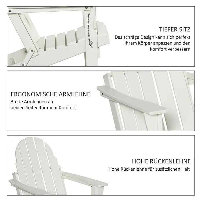 Outsunny Gartenstuhl Adirondack - HDPE, Klappbar, Weiß, B x T x H: 87 x 87 x 93 cm