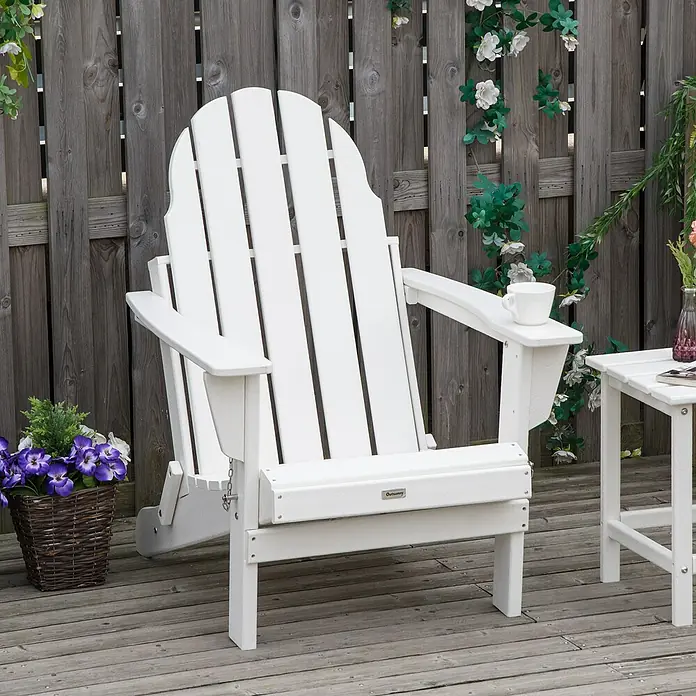 Outsunny Gartenstuhl Adirondack - HDPE, Klappbar, Weiß, B x T x H: 87 x 87 x 93 cm