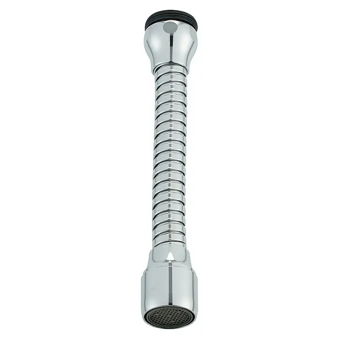 Neoperl Strahlregler Honeycomb - 15 l/min, Gewinde: M22/M24, mit Hahnschlauch - Flexibler verchromter Wasserhahn-Verlängerung mit schwarzem Anschluss oben und Sieb-Wasserauslass.