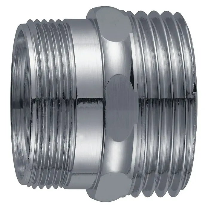 Neoperl Adapter - Passend für: Armaturen, Duschen, Gewinde: AG M24X1 X AG 3/4", 1 Stk. - Verchromtes Metall-Gewindefitting mit Außengewinde an beiden Enden und Sechskantflächen in der Mitte.