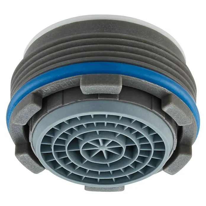Neoperl Wassersparstrahlregler Cache - Gewinde: STD / M24X1, 3,8 l/min, 1 Stk., Passend für: Armaturen & Duschen - Dunkelgrauer NEOPERL Wasserstrahlregler mit blauem O-Ring und hellgrauem Auslaufgitter.