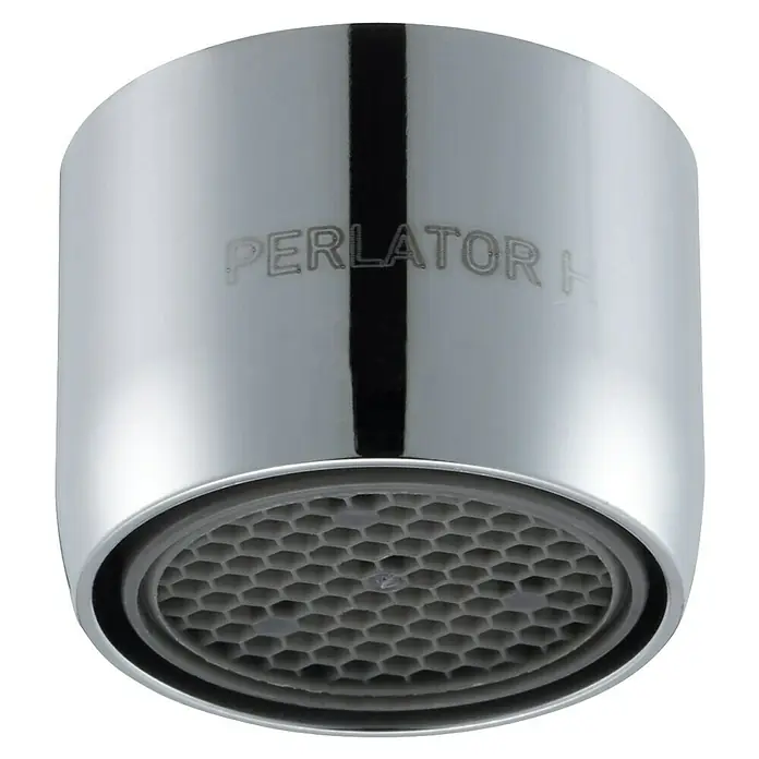 Neoperl Strahlregler Honeycomb - 15 l/min, Gewinde: M22x1 - Verchromter Wasserhahn-Perlator mit grauem Wabengitter und "PERLATOR"-Prägung.