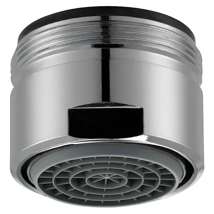 Neoperl Strahlregler Cascade - 30 l/min, Gewinde: M28x1, Silber - Glänzender, verchromter Wasserhahn-Strahlregler mit grauem Kunststoff-Gittereinsatz.