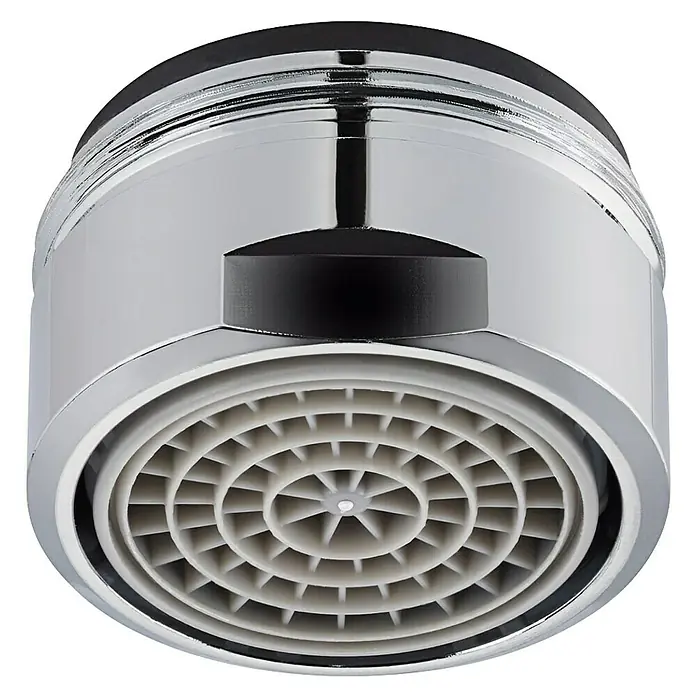 Neoperl Strahlregler Crystal Laminar - 1 Stk., 8 l/min, Gewinde: M24x1 - Verchromter Wasserhahn-Strahlregler mit schwarzem Oberteil und weißem Kunststoffgitter zur Wasserflussregulierung.