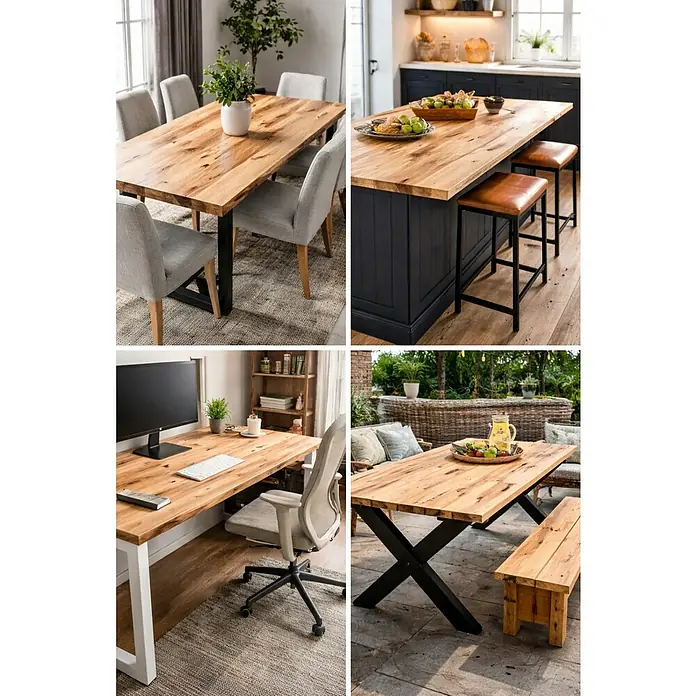Exclusivholz Tischplatte - Birke, 200 x 80 x 2,7 cm - Naturholztisch mit verschiedenen Metallbeingestellen für Esstisch, Kücheninsel, Schreibtisch und Außenterrasse.