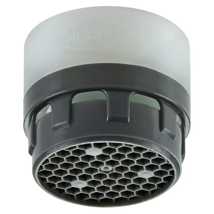 Neoperl Wassersparstrahlregler - 1 Stk., Gewinde: 3/8"/M16/M18 - NEOPERL Wasserhahnstrahlregler mit durchscheinender weißer Oberseite und dunkelgrauem Wabenfilter.
