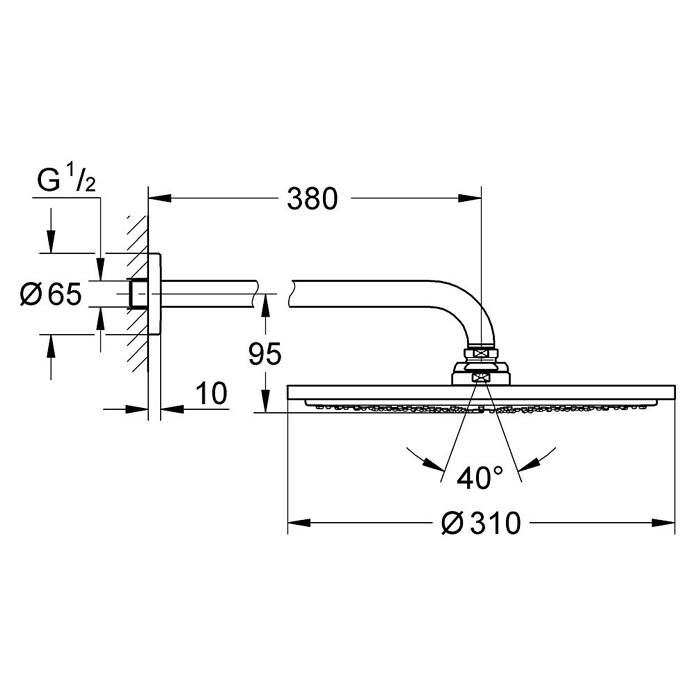Grohe Kopfbrausen-Set (Durchmesser: 31 cm, 9,5 l/min bei 3 bar, Wandmontage, Supersteel)