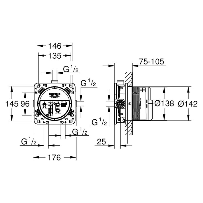 Grohe Inbouwsysteem Rapido SmartBox (Inbouwdiepte: 75 mm - 105 mm) | BAUHAUS