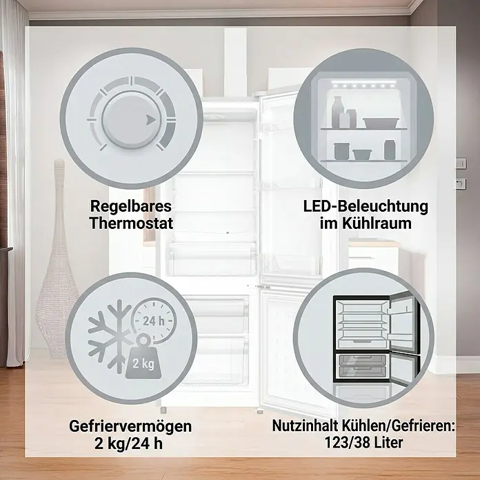 PKM Kühl-Gefrierkombination KG173CIX - Nutzinhalt Gesamt: 123 l, 52 x 50 x 145 cm, Inox - Kühlschrank mit regelbarem Thermostat, LED-Beleuchtung, 2 kg/24h Gefriervermögen und 123/38 Liter Kühl-/Gefrierfach.