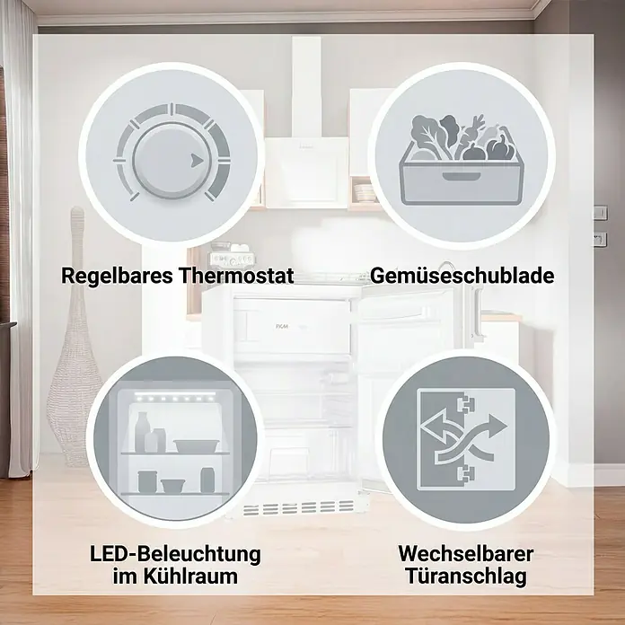 PKM Kühl-Gefrierkombination KS82.3EUB - Nutzinhalt Gesamt: 83 l, 54,5 x 50 x 82,1 cm, Weiß - Kühlschrank mit regelbarem Thermostat, Gemüseschublade, LED-Beleuchtung und wechselbarem Türanschlag.