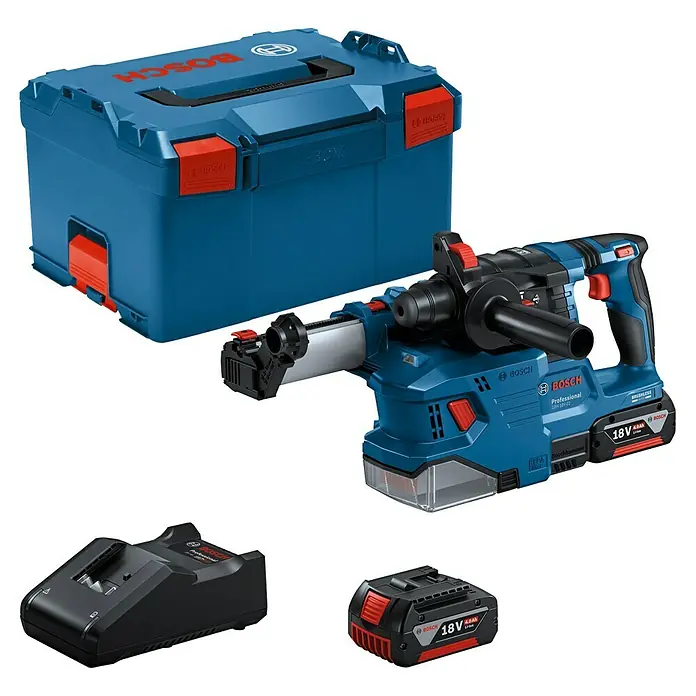 Bosch Professional AMPShare 18V Akku-Bohrhammer GBH 18V-22 GDE 18V-12 - 18 V, Ohne Akku, 1,9 J - Bosch Akku-Bohrhammer-Set mit L-BOXX, Gerät, zwei 18V 4.0Ah Akkus, Staubabsaugung und Ladegerät.