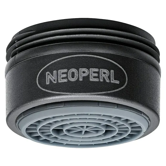 Neoperl Wassersparstrahlregler - Gewinde: M24X1, 3,8 l/min, 1 Stk., Passend für: Armaturen & Duschen - Schwarzer Neoperl Wasserhahn-Strahlregler mit grauem Sieb, Gewinde für Wasserdurchflussregulierung.