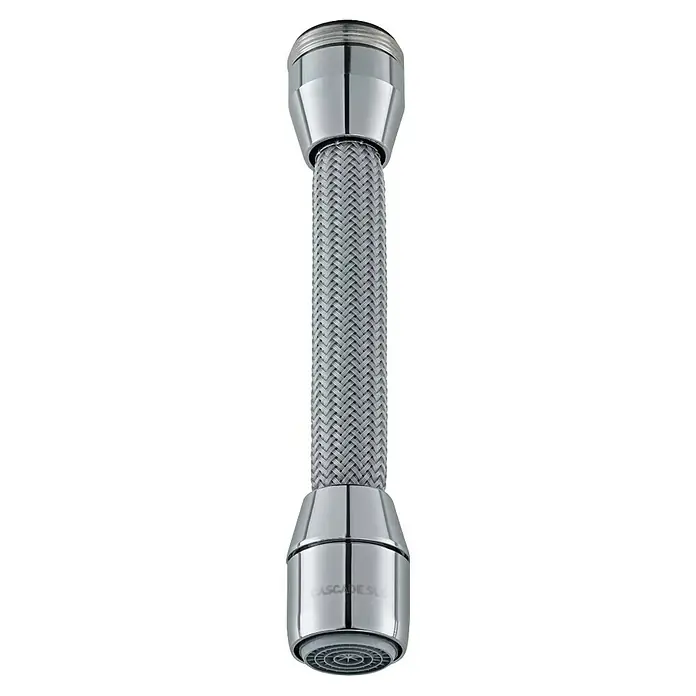 Neoperl Strahlregler Cascade - 5,7 l/min, Gewinde: M22/M24, mit Hahnschlauch - Flexibler verchromter Wasserhahn-Strahlregler mit geflochtenem Silberschlauch und Gitter-Luftsprudler.