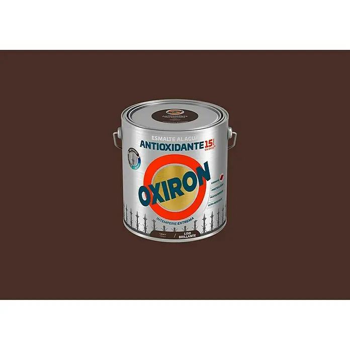 Oxiron Esmalte para metal Antioxidante Eco - Tabaco, 2,5 l, Brillante - Bote de pintura al agua Oxiron, protección antioxidante 15, ideal para condiciones climáticas extremas y superficies brillantes.