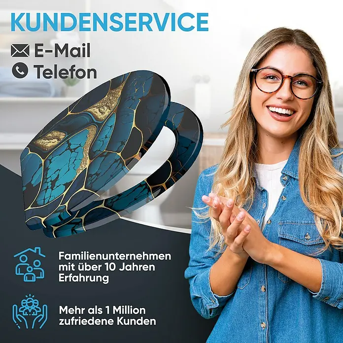SANILO WC-Sitz Marmor Cobalt mit Schnellverschluss - MDF, Blau, Mit Absenkautomatik
