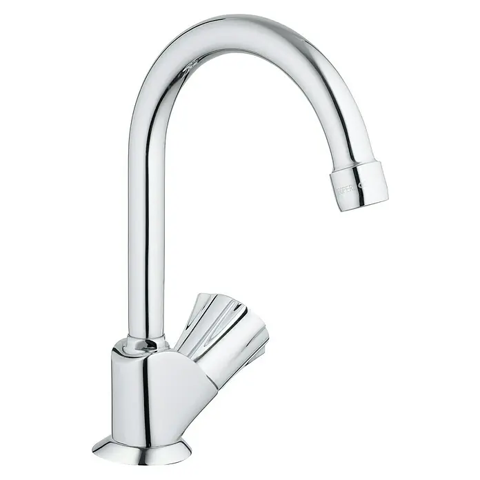 Grohe Costa Grifo monomando de agua fría - Cromo, Resplandeciente - Grifo de cocina cromado brillante con caño alto y curvado y maneta de palanca estriada y angulada.