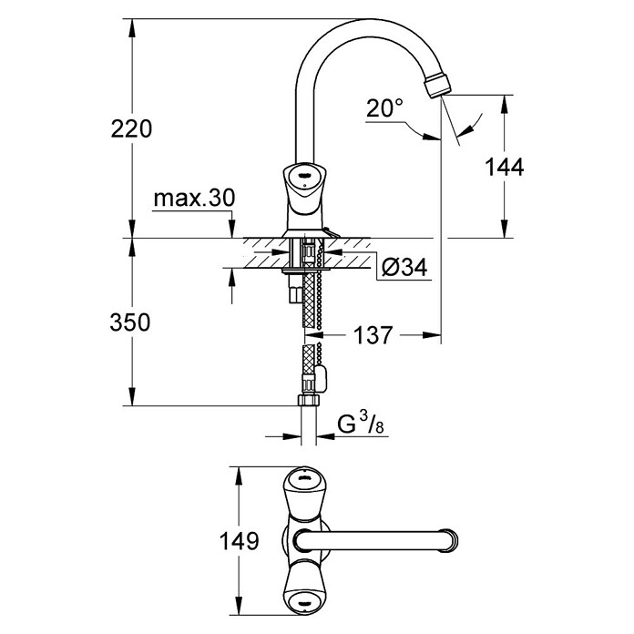 Grohe Costa Wastafelkraan S (Chroom, Glanzend) | BAUHAUS