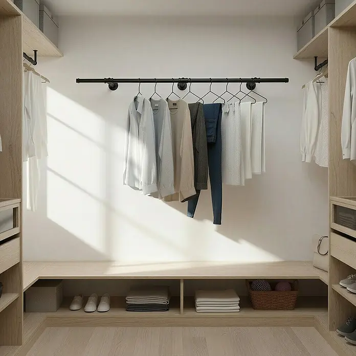 Garderobenstange - L x B x H: 30 x 170 x 7 cm, Schwarz - Schwarz Industrielle Rohr Kleiderstange im begehbaren Kleiderschrank, hält Kleidung.