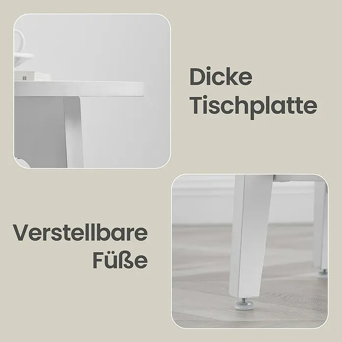 Beistelltisch - Ø x H: 40 x 50 cm, Weiß - Weißer Tisch mit dicker Tischplatte und verstellbaren Füßen für Stabilität.