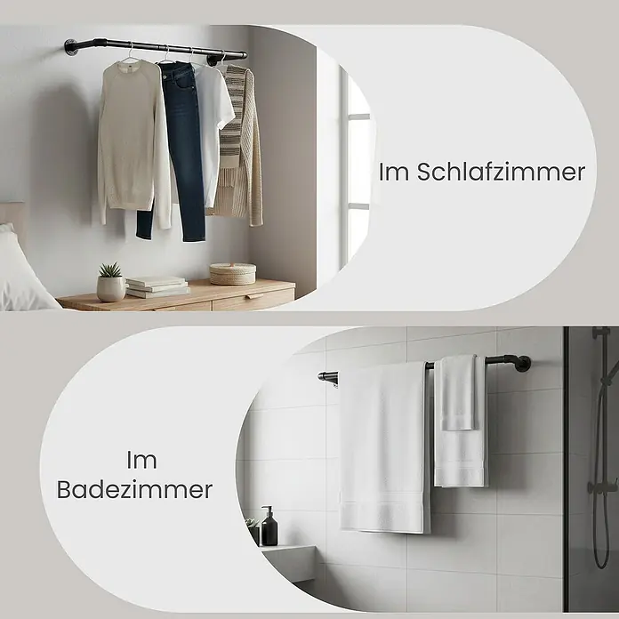 Garderobenstange - L x B x H: 30 x 92 x 7 cm, Schwarz, 2 Stk. - Schwarz lackierte Rohrleiste, genutzt für Kleidung im Schlafzimmer und Handtücher im Badezimmer, vielseitig einsetzbar.