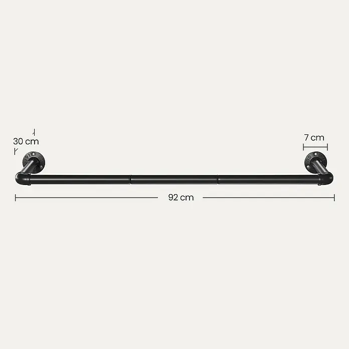 Garderobenstange - L x B x H: 30 x 92 x 7 cm, Schwarz, 1 Stk. - Schwarze Handtuchstange im Industriedesign, 92 cm lang, Maße angezeigt.