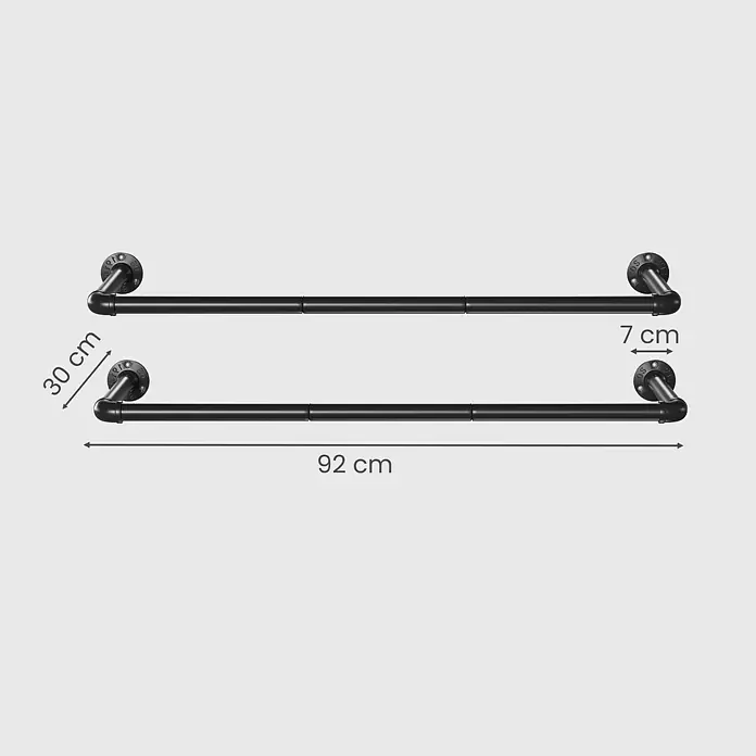Garderobenstange - L x B x H: 30 x 92 x 7 cm, Schwarz, 2 Stk. - Zwei schwarze Handtuchstangen im Industriestil. Jede 92 cm lang, 7 cm tief, mit 30 cm vertikalem Abstand.