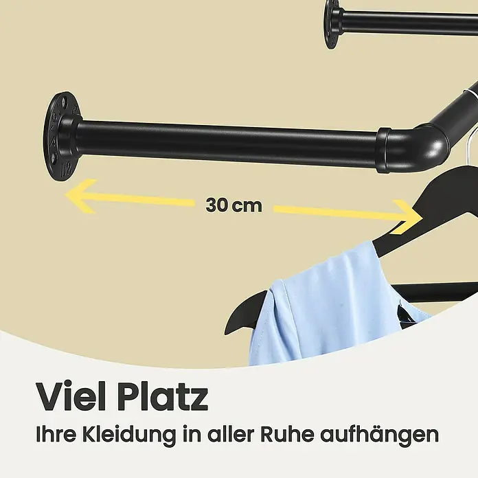 Garderobenstange - L x B x H: 30 x 92 x 7 cm, Schwarz, 1 Stk. - Schwarze Industrierohr-Kleiderstange, 30 cm tief, zum Aufhängen von Kleidung.