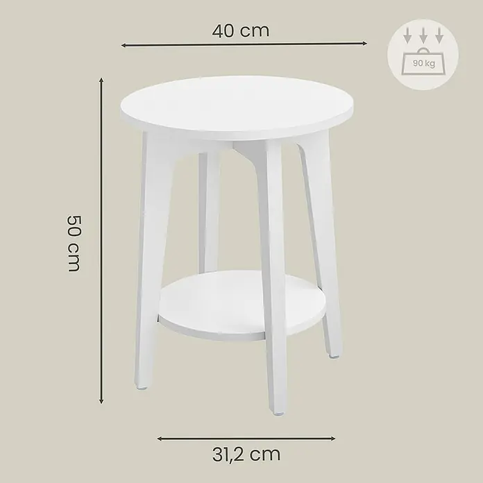 Beistelltisch - Ø x H: 40 x 50 cm, Weiß - Weißer runder Beistelltisch mit zwei Ablagen. Höhe 50cm, Durchmesser 40cm, max. Belastung 90kg.