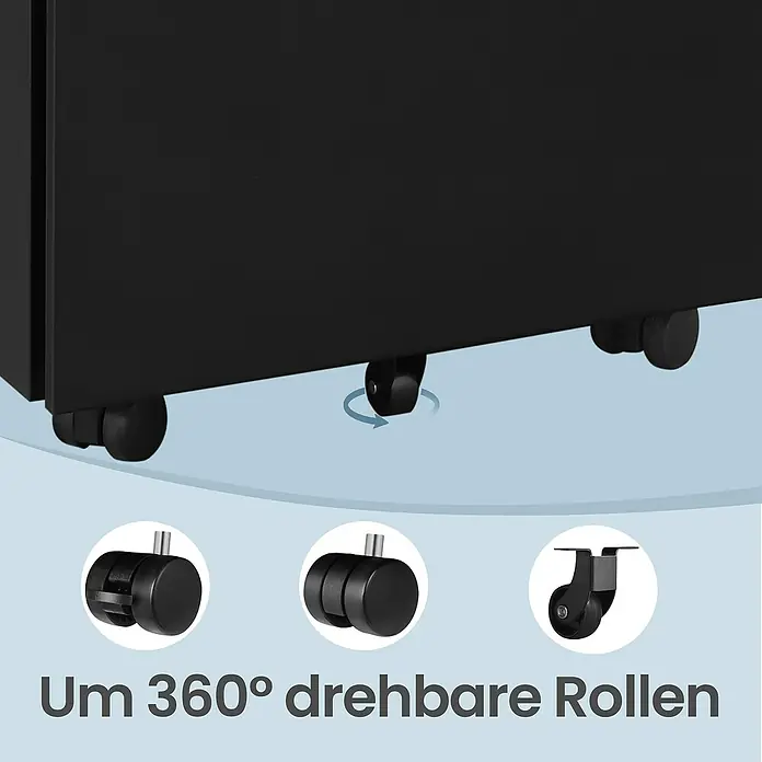 Rollcontainer - L x B x H: 52 x 39 x 60 cm, Schwarz, Anzahl Schubladen: 3 Stk. - Schwarzes Möbelstück mit 360° drehbaren Rollen.