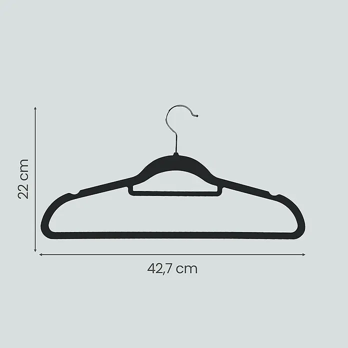 Kleiderbügel Samt - Schwarz, 50 Stk., Samtoberfläche - Schwarzer Samtkleiderbügel, 42,7 cm breit und 22 cm hoch, für Kleidung.