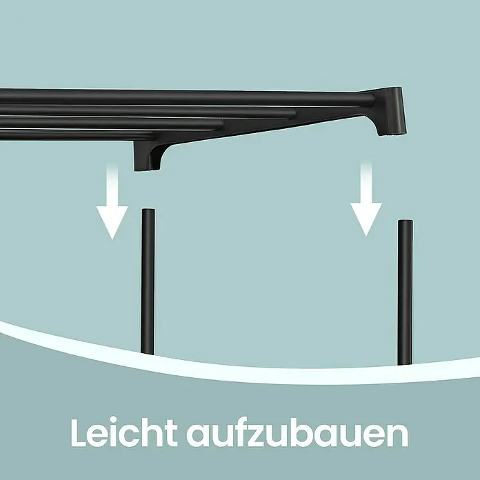 Schuhregal - L x B x H: 30 x 116 x 55 cm, Schwarz/Braun - Schwarze Mehrfachstange als Ablage wird auf zwei schwarze Stangen gesetzt, zeigt einfache Montage.