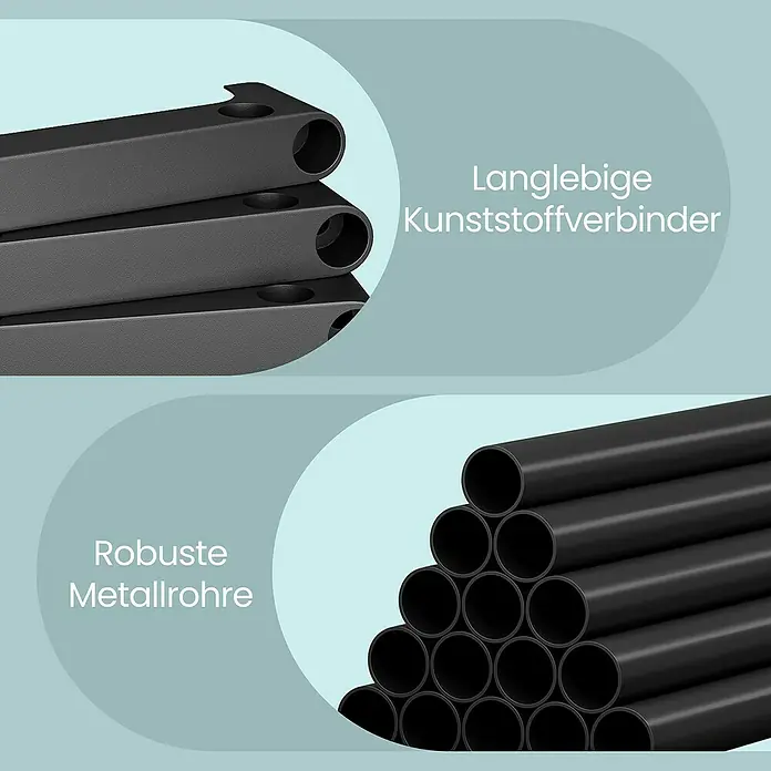Schuhregal - L x B x H: 30 x 116 x 55 cm, Schwarz/Braun - Schwarze langlebige Kunststoffverbinder und robuste schwarze Metallrohre, Bauteile zur Montage.