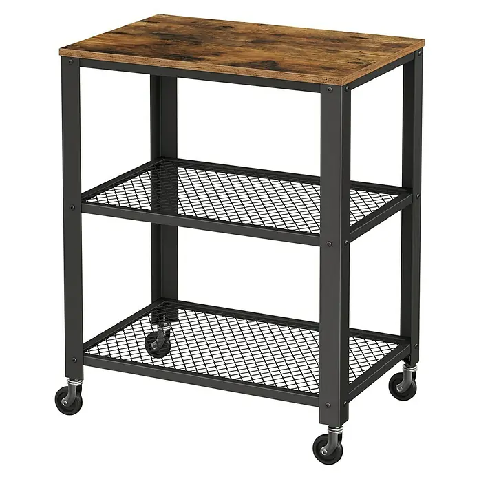 Servierwagen - L x B x H: 40 x 60,6 x 78 cm, Schwarz/Braun - Servierwagen im Industrial-Stil aus rustikalem Holz und schwarzem Metall mit zwei Gitterböden und Rollen.