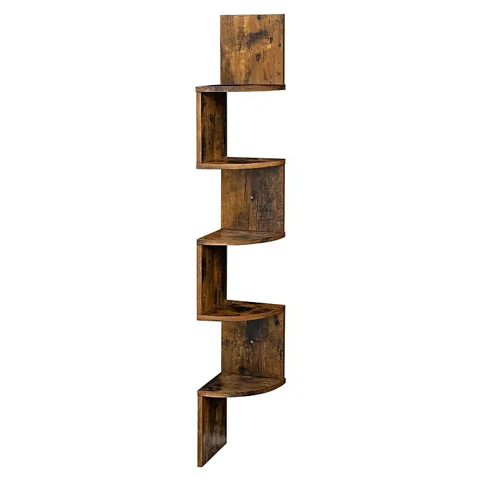 Eckregal - H x B x T: 126 x 20 x 20 cm, Braun - Rustikales braunes Eckregal aus Holz mit mehreren Ablagen zur Aufbewahrung.