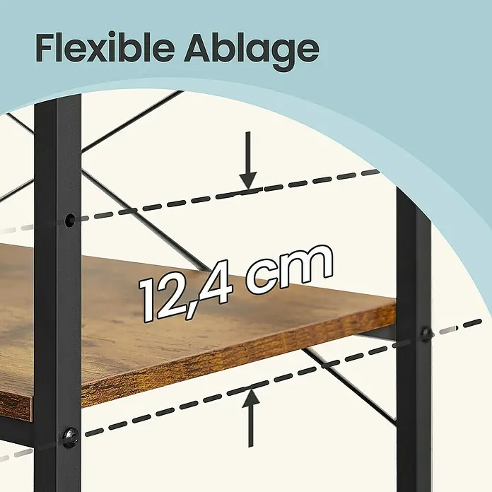 Stufenregal Küchenregal - H x B x T: 167 x 60 x 40 cm, Anzahl Böden: 5 Stk., Schwarz/Braun - Flexible Ablage aus braunem Holz mit schwarzem Metallrahmen, 12,4 cm verstellbar.