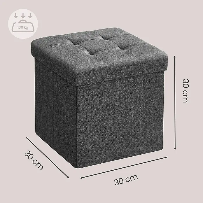 Hocker mit Stauraum - L x B x H: 30 x 30 x 30 cm, Grau - Dunkelgraue Stoff-Aufbewahrungsottomane mit gepolstertem Deckel, 30x30x30 cm, 130 kg max. Belastung.
