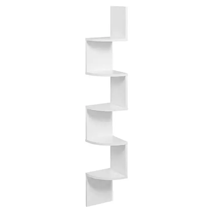 Eckregal - H x B x T: 126 x 20 x 20 cm, Weiß - Set weißer modularer Wandregale mit abwechselnd geraden und gekrümmten Abschnitten.