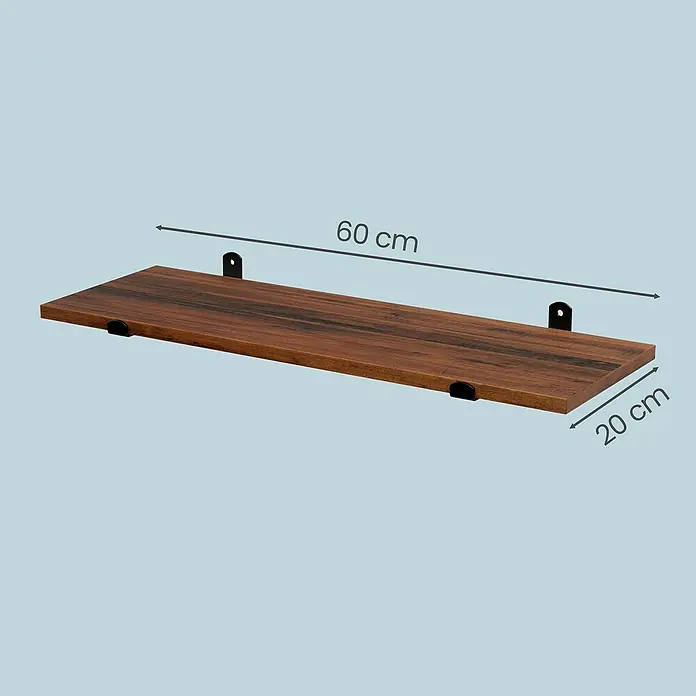 Wandregal-Set - B x T x H: 60 x 20 x 7 cm, Braun/Schwarz, 2 -tlg. - Dunkelbraunes Holz-Wandregal mit schwarzen Metallhalterungen, 60 cm lang und 20 cm tief.