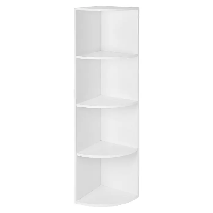Eckregal - H x B x T: 129,5 x 30 x 30 cm, Weiß - Weißes Eckregal mit fünf Ebenen und geschwungenen Vorderkanten.
