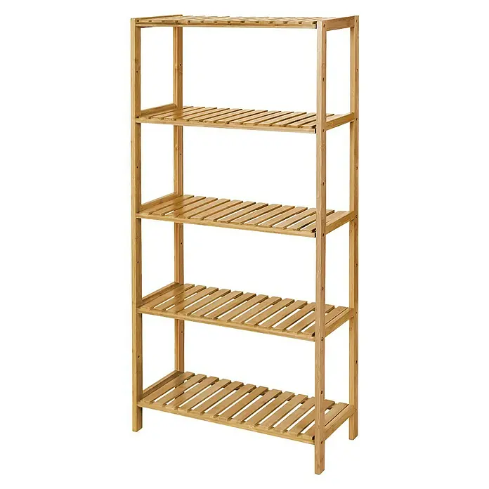 Holzregal - H x B x T: 130 x 60 x 26 cm, Traglast pro Boden: 10 kg, Anzahl Böden: 5 Stk., Braun - Fünfstufiges Regal aus hellem Naturbambus, ideal für vielseitige Aufbewahrung.