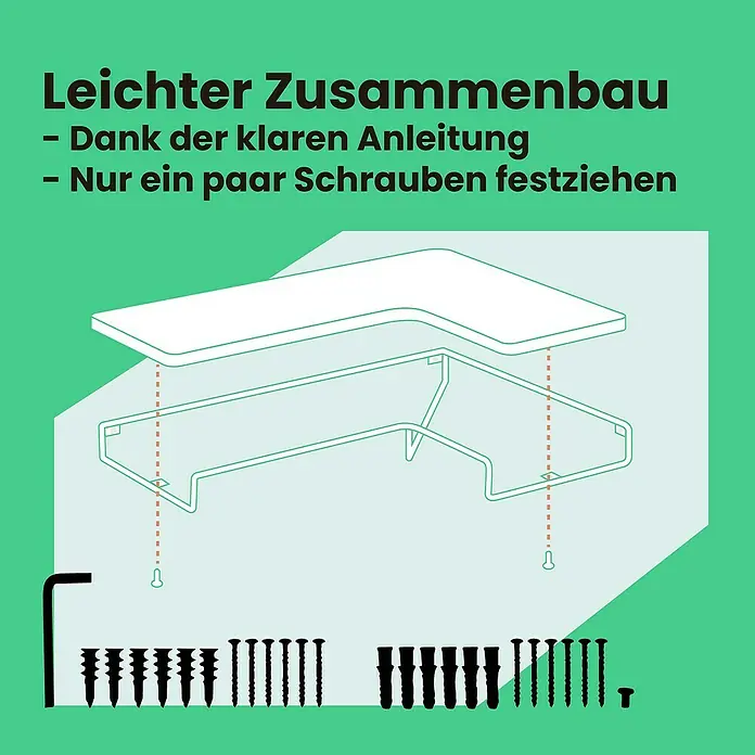 Wandregal-Set - H x B x T: 4 x 40 x 29 cm, Schwarz/Braun, 2 Stk. - Illustration einer weißen Möbelplatte, Metallrahmen, Schrauben und Inbusschlüssel, die einfache Montage zeigt.