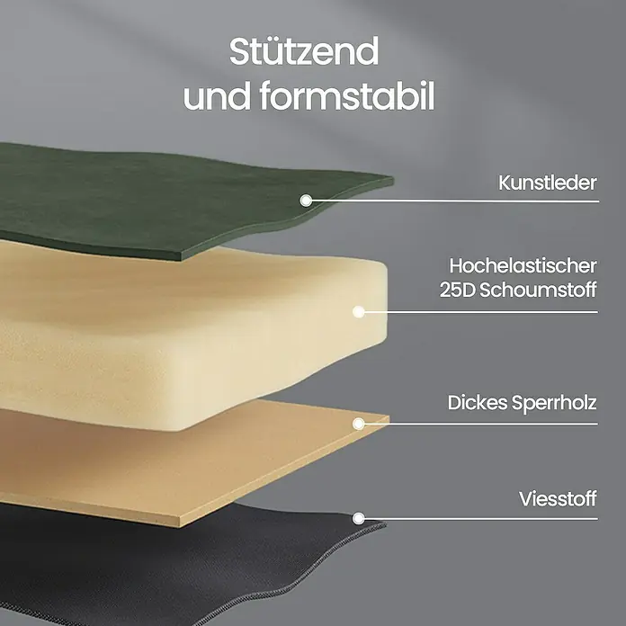 Schuhbank - L x B x H: 30 x 80 x 50 cm, Schwarz/Grün - Schichtaufbau aus Kunstleder, hochelastischem Schaumstoff, Sperrholz und Vliesstoff, stützend und formstabil.
