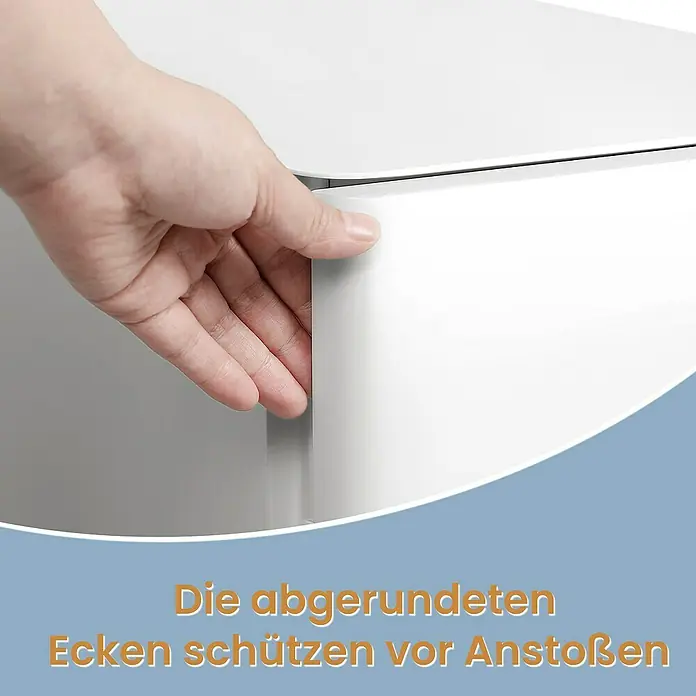 Rollcontainer - L x B x H: 46 x 30 x 59,2 cm, Weiß, Anzahl Schubladen: 3 Stk. - Weiße Möbel mit abgerundeten, stoßsicheren Ecken, von einer Hand geöffnet.