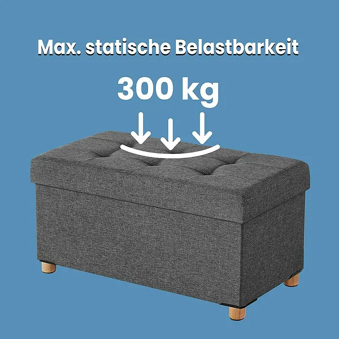 Hocker mit Stauraum - L x B x H: 38 x 76 x 40 cm, Grau - Dunkelgraue Polsterbank mit Stauraum und Holzfüßen, statisch belastbar bis 300 kg.