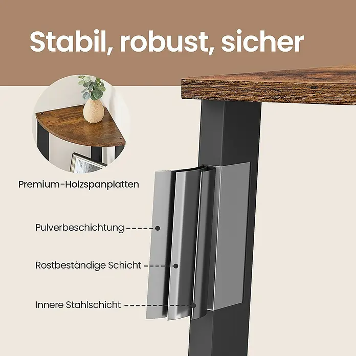 Eckregal - H x B x T: 125 x 33,4 x 33,4 cm, Braun - Rustikale Eckablage mit stabiler Holzspanplatte und robustem Metallgestell, detailliert mit Stahlschicht, Rostschutz und Pulverbeschichtung.