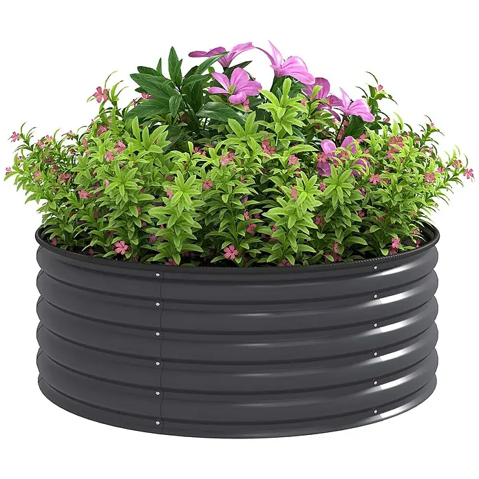 Outsunny Hochbeet mit 1 Paar Handschuhe - 120 x 120 x 43 cm, Stahl, Dunkelgrau