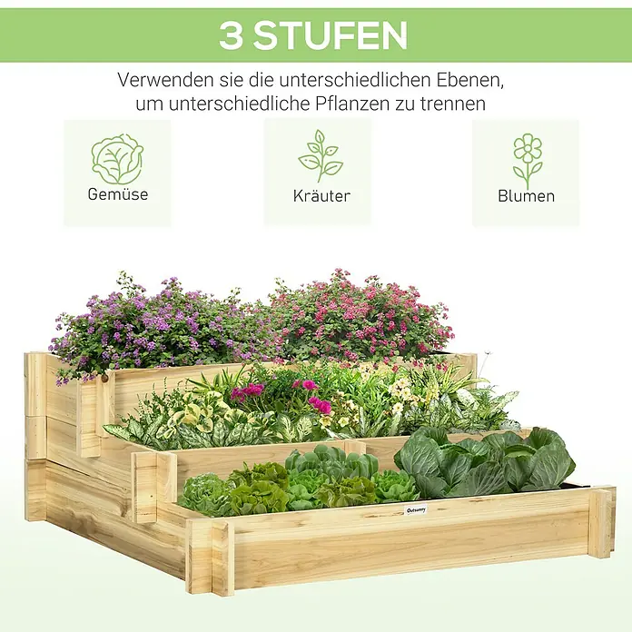 Outsunny Hochbeet mit 5 Pflanzbereiche - Holz, Naturholz