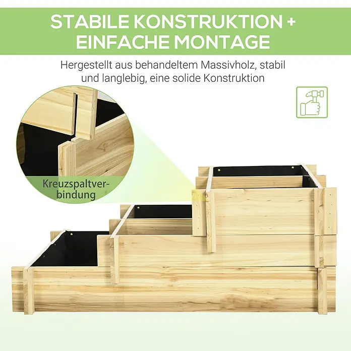 Outsunny Hochbeet mit 5 Pflanzbereiche - Holz, Naturholz