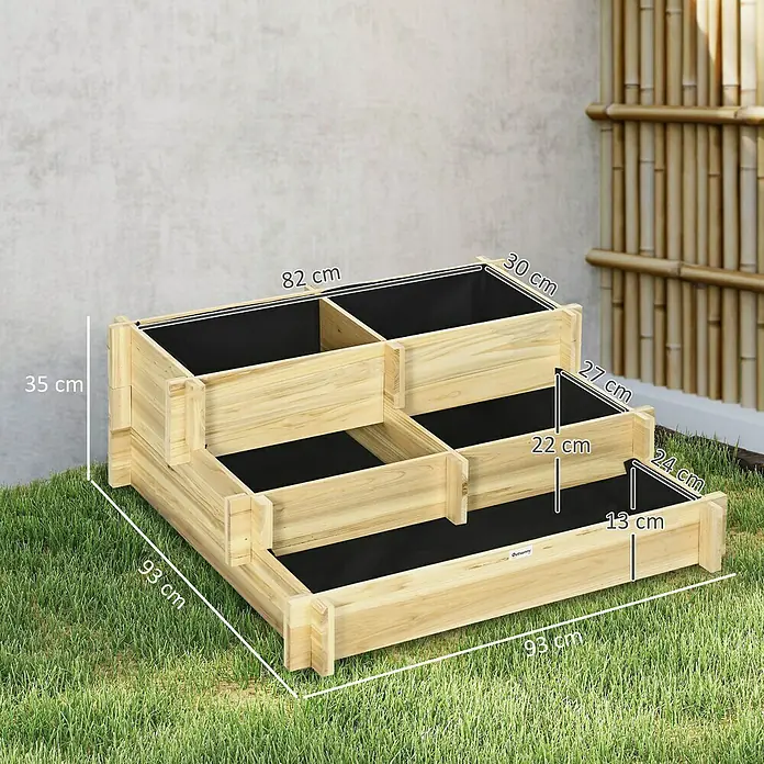 Outsunny Hochbeet mit 5 Pflanzbereiche - Holz, Naturholz